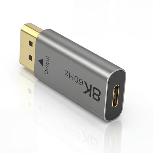Uni-Directional Type C Female to DP Male Converter, 8K@60Hz 4K@144Hz (1pcs) | 8K USB C to DisplayPort 1.4 Adapter Compatible with iPhone 15 Pro Max, MacBook Pro/Air, iPad, Galaxy S24/S23, XPS
