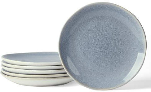Jiwoo Frühstücksteller & Dessertteller Ø19,5cm 6er Bone China Reaktivglasur | Handgefertigte Reaktivglasur, stapelbar, spülmaschinen- & mikrowellengeeignet – Teller Set für Frühstück, Kuchen & Dessert