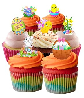30 Stand Up Cute Easter Themed Edible Wafer Paper Cake Toppers Decorations