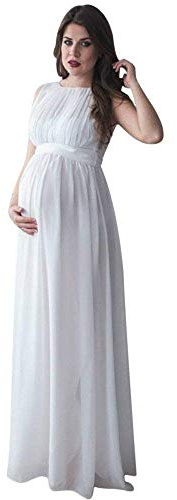 Mammaklänning gravid elegant fotografi rekvisita C vardag bröllopskläder moderskap grooming boho slips maxiklänning, Vitt, L