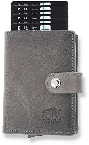 Solo Pelle Leder Geldbörse Q-Wallet mit integriertem Kartenetui für 15 Karten + Geldscheine geeignet | Kreditkartenetui mit RFID (Steingrau)