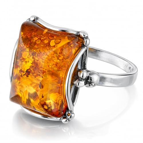 Holiday Gift Shops Sterling Silver and Baltic Honey Amber Rectangle Ring Makell-size 8