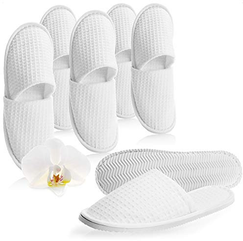 com-four® 6 Paia di Pantofole in Spugna - Comode Pattine con Suola Antiscivolo - Ciabatte Modello “Cialda” - Taglia 38/39 - Colore: bianco - Unisex