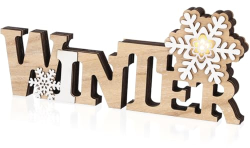 BESPORTBLE Weihnachten Schriftzug Holz Winter Beleuchtet Schneeflocke Tischdeko Deko Aufsteller Objekt Nachtlicht Dekofigur Weihnachtsschmuck Schlafzimmer Nachtlampe Kinder Party Geschenk