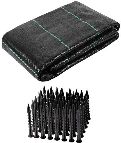 ADEPTNA Heavy Duty Garden Weed Control Fabric Membrane Made from Strong 100g/m² fabric with 50 Securing pegs - Ideal for use in Patios Garden Landscaping (1 X 10M + 50 PEGS)