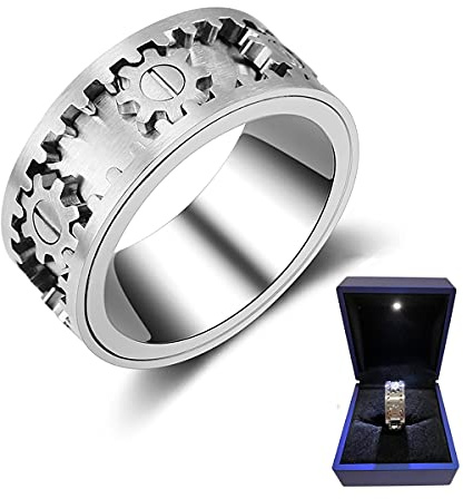 AMZCOM Spinner Ring für Männer Angst Linderung, Mechanischer Zahnrad-Drehring, Edelstahl Zappelringe für Jugendliche, Stress abbauen Fingerspielzeug, Schmuck mit Geschenkbox,6