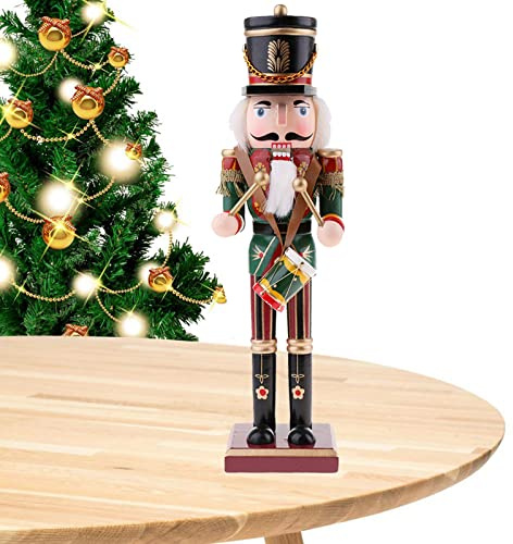dancepandas Nussknacker Figur Weihnachten Nussknacker Soldat Deko Weihnachtsfiguren aus Holz Tischdeko Geschenke Ornamente Xmas Deko,in Rot Grün Metallic, Klassisch, ca. 30 cm