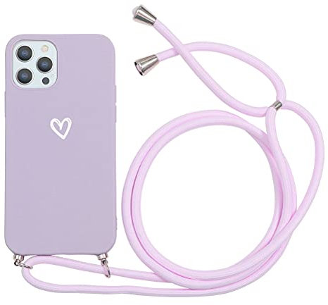 Yoedge - Carcasa con cordón para Apple iPhone X, TPU Flexible de Silicona Mate con Cadena Ajustable, portátil, diseño de corazón Blanco para iphoneX (5,8 Pulgadas), Color Lila