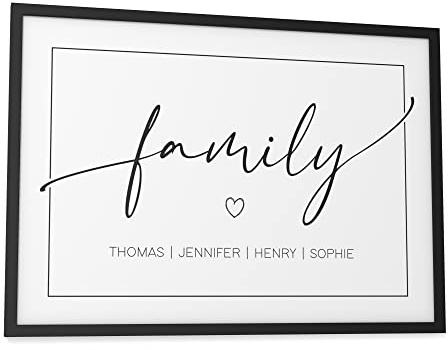 Papierschmiede® Bild Family Personalisiert mit Namen, DIN A3 (30x42 cm) Rahmen wählbar, Familienposter personalisierte Familiengeschenke Wandbild für Zuhause Flur Bilder Kalligrafie Typografie