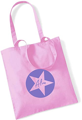 minimutz Stofftasche Stern personalisiert mit Namen | Bedruckter Jutebeutel Stoffbeutel für Kinder | Stern-Design mit Name für Schule, Kindergarten (rosa)