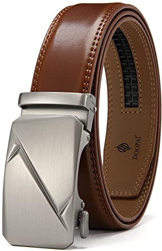DOOPAI Ceinture Homme Cuir, 35mm Ceinture à Cliquet en Cuir pour Hommes, Marron Automatique Ceinture Réglable avec Boucle en Métal pour Hommes