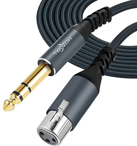 Twozoh XLR Buchse auf 6,35 mm TRS Kabel 10M, Geflochtenes Klinke Stereo 6,35 mm stecker auf 3 poliges XLR Mikrofonkabel (Professional/HiFi)
