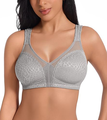 DotVol Reggiseno Base in Pizzo e Taglia Grossa Coppa Completa Non Schiuma Reggiseno Senza Fili Grigio 4F