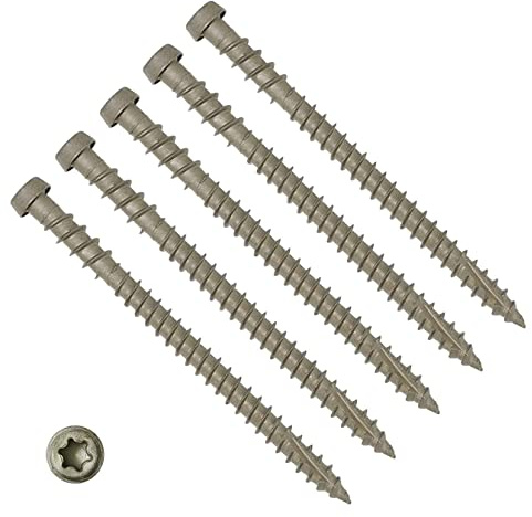 TERF® Terrassenschrauben, 5.0 mmx80 mm, Stern-Torx-Reduzier-Flachkopf, graue Oberfläche, Anti-Korrosions-Schrauben, für Holz, Terrassendielen, Zaun, Bodenplatten, Hart- und Weichholz, 20 Stück