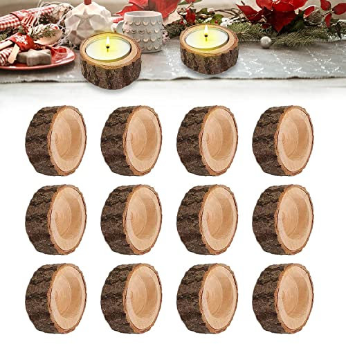 Teelichthalter Holz, 12 Stück Kerzenhalter, Personifizieren Kerzenständer, Geeignet für Hochzeit, Valentinstag, Weihnachten, Tischdekoration
