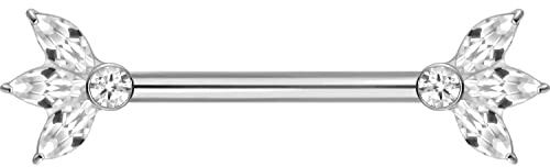 PIERCINGLINE Piercing de téton en titane avec filetage intérieur - Fleur de lotus - Piercing pour téton, poitrine, parties intimes - Choix de couleurs, 1.6mm, Titane (grade 23)