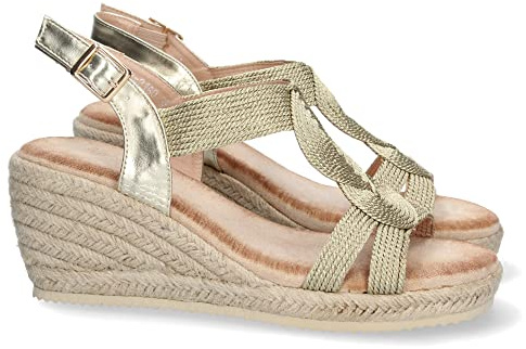 shoes&blues.es Sandalia de Cuna para Mujer, Comodo, Forrado de Yute, con Pala en T, y Cierre de Hebilla, Primavera Verano 2023