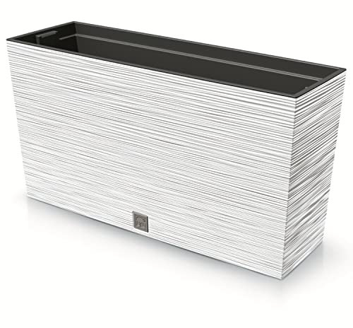 Prosperplast Furu Case Medio Jardinera con Maceta Macetero con Tiesto para Plantas Interior y Exterior Plástico Resistente Rectangular 77x23,5x40,6cm (Blanco)