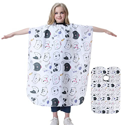 TILYIALA Kids Hair Cutting Cape,Kids Barber Cape Salon Capes for Hair Stylist Haircut Hairdresser Cape Barber Supplies (White Animals)
