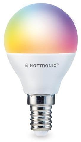 HOFTRONIC - Lampada LED Smart Home E14 P45 - Colorato RGBWW - 5,5 Watt 470 lumen - WiFi + Bluetooth - Controllabile tramite telefono cellulare e lingua (Google Home, Alexa e Siri)
