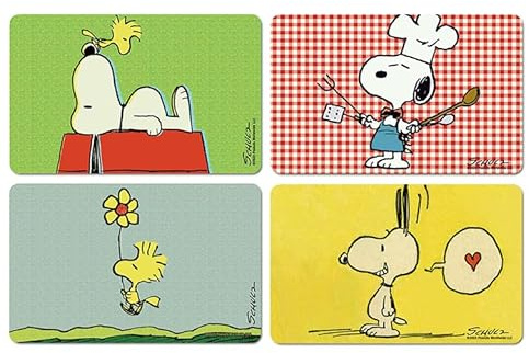 Logoshirt® Peanuts Snoopy & Woodstock Frühstücksbrettchen 23x14cm 4er Set | Spülmaschinenfest, Hitzebeständig, Lizenziertes Originaldesign