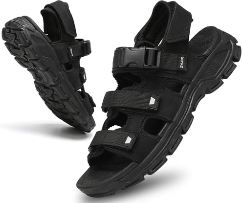 ZYLDK Sandalias Trekking Hombres Deportivas Verano Exterior Senderismo Zapatos con Punta Abierta Cuero Sandalias de Playa