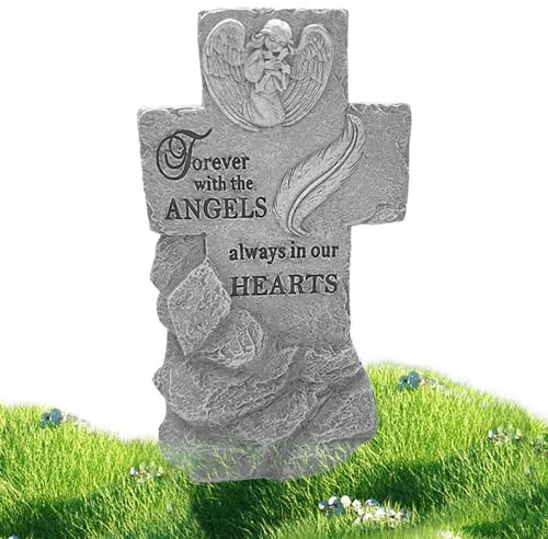 Garden Angels Outdoor-Statue, Gedenkstätte, Grabmarkierung, Dekoration, Felsen – Friedhofs-Harz, Garten-Grabstein-Dekoration für den Verlust der Schwester, Mutter, Vater, Mutter, Sohn