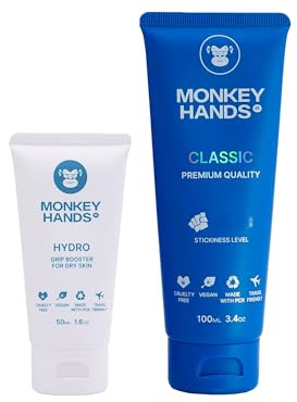 Monkeyhands Combo Grip Booster Hydro 50 ml + Light Gel Grip Classic 100 ml zur Hydration und Verstärkung des Griffs. Perfekt für Pole Dance, Calisthenics, Parkour und andere Aktivitäten