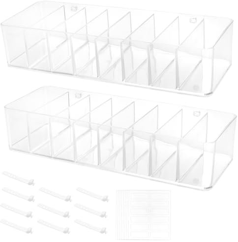 HEIHAK 2 Pack Plastic Cable Management Box, 8 Compartments Cable Storage Clear Box with 20 Wire Ties for Charger Organizer, Home, Office Use, Accessories Storage