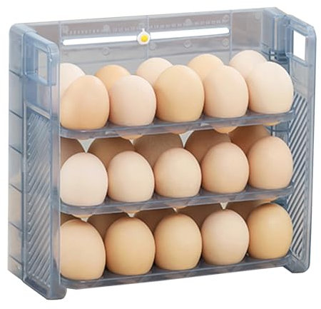 curfair Vertical Egg Storage Box Refrigerator Door Caddy Fridge Three Tiers Large Capacity Space-saving Organizer for Side Dispenser Carton Diner Restaurant Clear Grey