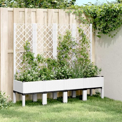 Gecheer Fioriera da Giardino con Traliccio,Fioriera da Esterno in PP,Fioriera con Traliccio per Piante Rampicanti,Fioriera Grigliato da Esterno,Fioriera con Spalliera Separè,Bianco 160x40x142 cm