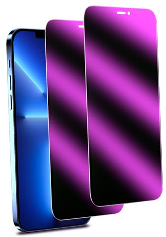 MAYtobe 2 Stück Purpur Sichtschutz Schutzfolie für iPhone 12, iPhone 12 Pro, Buntes Purpur Blickschutz folie, Volle Abdeckung, Anti Spy, 9H Härte Schutzglas, Anti-Kratzen