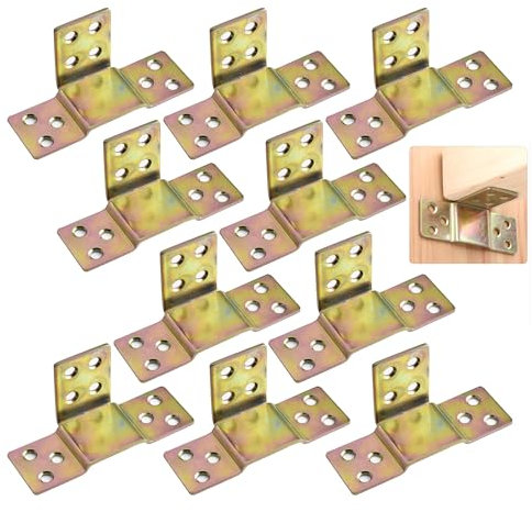 LIKERAINY Supports Fixation Central pour Rail de Lit Suspension de Solive en Bois Metal Connecteurs Raccord pour Cadre de Lit Chromé Jaune Lot de 10