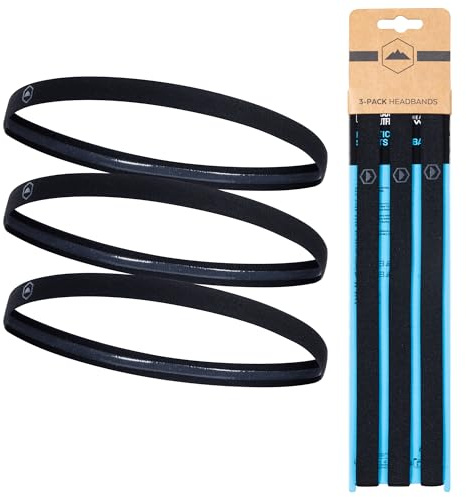 Tough Headwear Athletic Headband Set - Thin Headbands for Women - Elastic Sport Hair Bands Men - Skinny Sports Hairbands - Non Slip Athletic Head Bands for Sports - Black