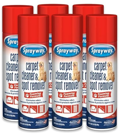 Sprayway Carpet Cleaner (Pet), 19oz, Pack of 6 | Removes Pet Stains & Odors, Foaming Action | Deep Cleans Carpets & Upholstery | Fresh Scent, Quick-Drying Formula