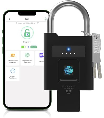 Eseesmart Fingerabdruck Schloss - Vorhängeschlösser mit Schlüssell APP Kontrolle, Fingerprint Vorhängeschloss Wetterfestes IP68 Outdoor Elektrisch Smart Lock für Tür Büro Haus Garten Keller