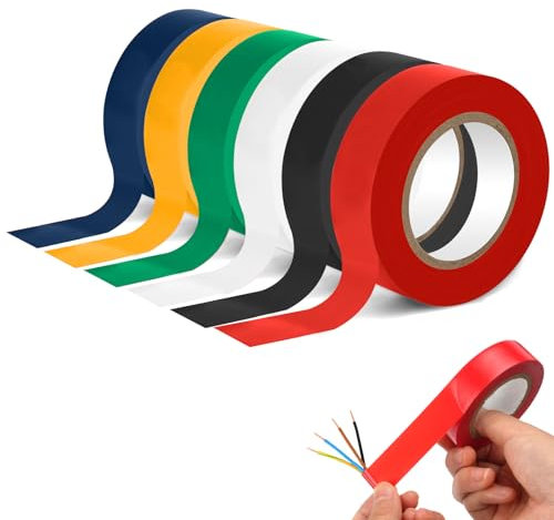OFFCUP Cinta Adhesiva Aislante, 6pcs 19 mm x 20 m Cinta Aislante de Fuerte Adhesión, Cinta Eléctrica Alta Flexibilidad, para Reparación de Conductos Eléctricos Agrupar Cables Eléctricos (6 Colores)