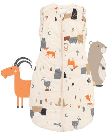 schlummersack Baby Pucksack 2.5 Tog 0-3 Monate – Atmungsaktiver Baumwoll Babyschlafsack für Neugeborene – Ergonomischer Swaddle für sicheren Schlaf – Bergtiere
