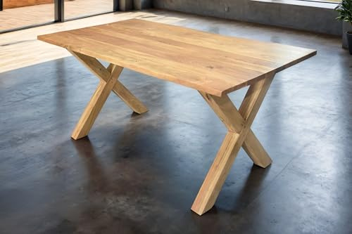SAM Esstisch 160x85 cm Murcia, Akazienholz massiv & naturfarben, Baumkantentisch mit X-Holzgestell, echte Baumkante, pflegeleichter Holztisch/Massivholztisch