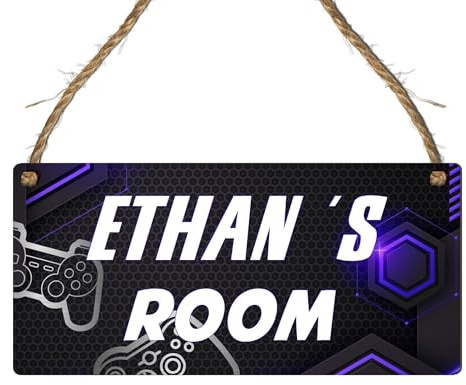 Personalised Gaming Room Sign for Kids - Custom Name Door Plaque - Gamer's Room Decor - 12 Unique Designs - Customised Nameplate for Bedroom Door - Ideal for Boys and Girls (Design 1)