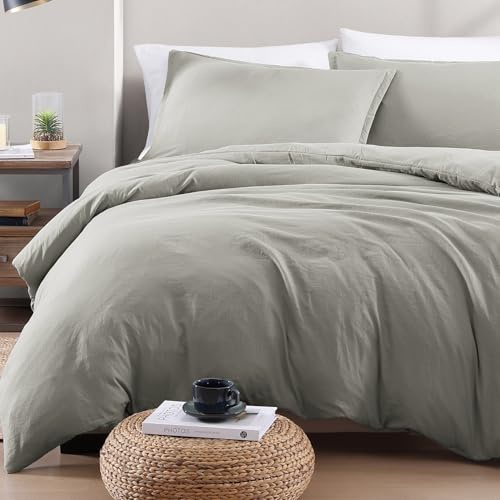 LANE LINEN Double Duvet Cover & Fitted Sheet 4 PC Set, Pre-Washed - Silver | Pre-Washed, Quilt Cover Set with Pillowcases, Zipper Closure, OEKO-TEX Certified, Soft Breathable Comfort for Home and Hotels