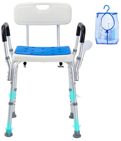 VEVOR Sedia da Doccia, Capacità di 181,4 kg, Sedile da Doccia con Schienale, Regolabile in Altezza, Sedia da Doccia per Vasca da Bagno Interna, Sedia da Bagno Antiscivolo per Anziani Disabili