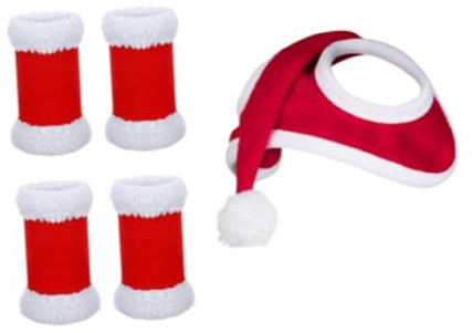 Milageto Weihnachtsmütze für Pferde, 4 x Beinwickel für Pferde, Leggings, Wickel, Kopfbedeckung, Reitrennen, Dicke Weihnachtsmütze, Weihnachtsmannmütze für