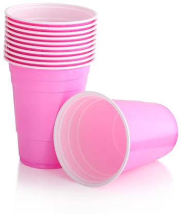Persy Party Reusable Beer Pong Cups for Party (25 Pack) - Colourful Easy Grip 16oz Plastic Cups - BPA-Free & Shatterproof Plastic Drinking Cups for Beer, Cocktail, Soda & Cold Drinks - Light Pink