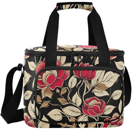 Red Vintage Rose Flowers Grande Capacità Grande Capacità Isolato Cooler Bag per Caldo/Freddo Food Delivery Bag per Shopping Cibo Viaggi Spiaggia Campeggio