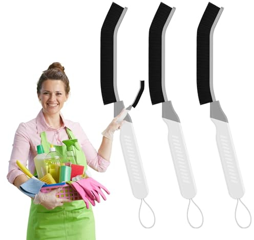 Cleangor Brosses à Joints, Brosse Nettoyage Salle de Bain, Brosse à Joint Carrelage, Brosses à Récurer, Brosses de Nettoyage des Crevasses, pour Éviers, Toilettes et Rainures de Fenêtres (3, Blanc)