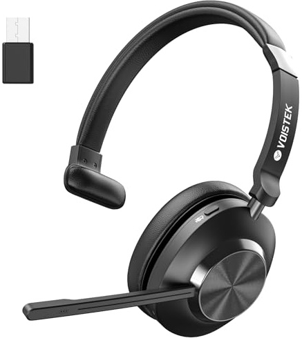 Voistek Wireless Headset with Microphone for Laptop PC, USB Dongle & Mute Button, Bluetooth Computer Headset with Noise Cancelling Microphone, 45Hrs Battery for Home Office, Teams, Zoom, Call Center