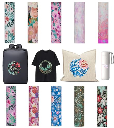 Uadme Infusible Ink Folie, 10 stycken 11,5 x 30,5 cm infusible transfer Ink Sheets, 4,5 tum x 12 tum förtryckt sublimeringspapper, järn på t-shirt och kopp (blommor)
