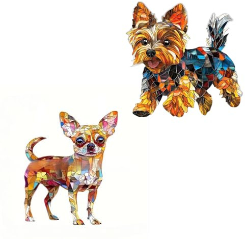 2 Sonnenfänger Hund (Corgi+Chihuahua) | Dekoration Fenster/Garten | Mobile beleuchtet