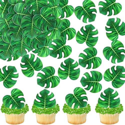 Blumomon 40Pcs Pre-Cut Edible Tropical Turtle Leaf Cupcake Toppers Palm Leaf Cupcake Toppers Hawaii Jungle Theme Party Birthday Cake Decorations Baby Shower Wedding Party Supplies